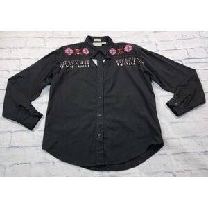 Side Saddle WOMENS SIZE M Black Cotton Button Western Shirt Cutouts  Embroidered